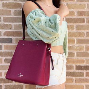 Kate Spade Large Leather Bucket Bag Shoulder Bag Blackberry Burgundy